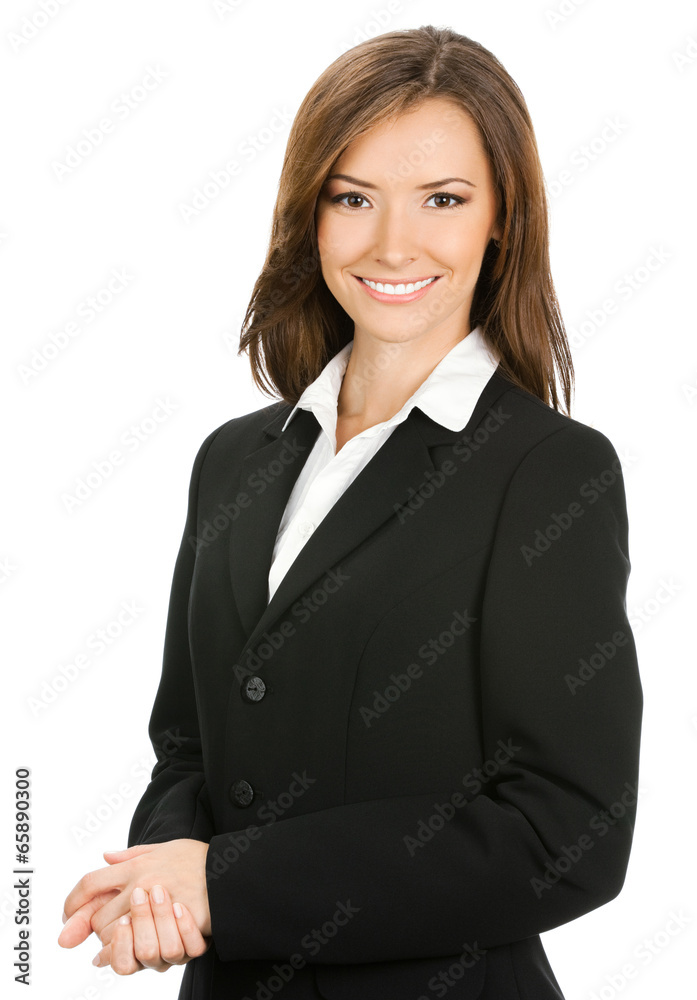 Happy smiling business woman, over white Happy smiling business woman, over white