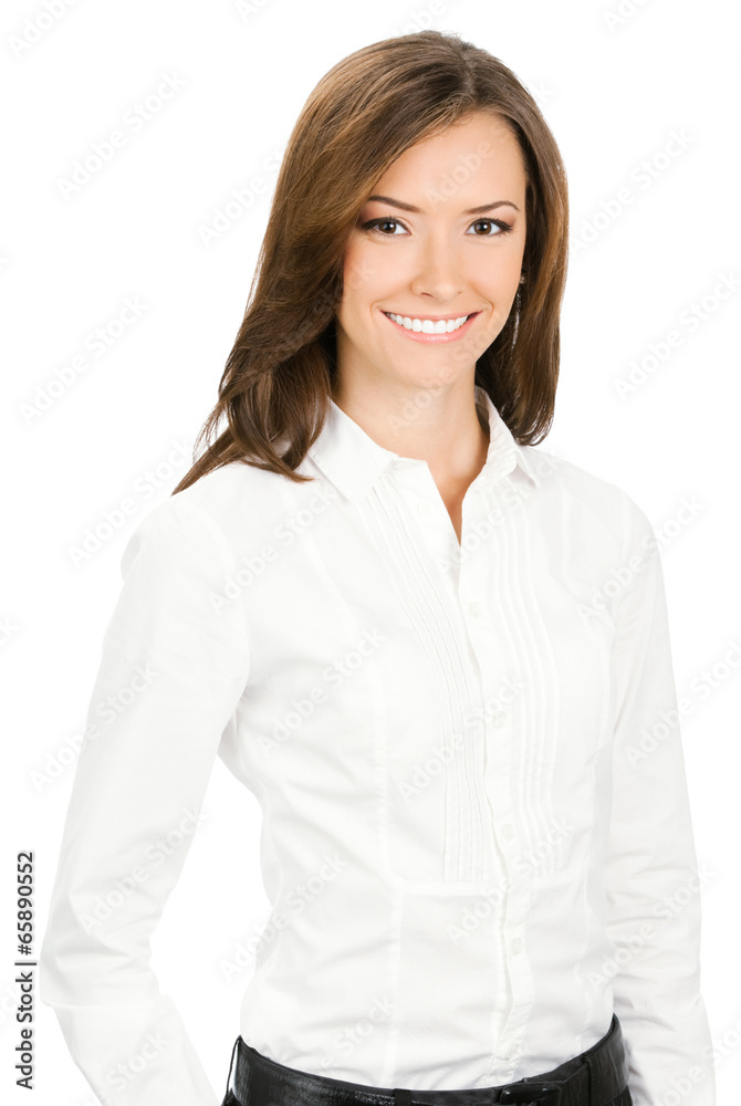 Happy smiling business woman, over white Happy smiling business woman, over white
