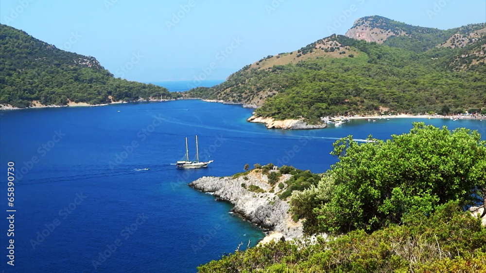 Mediterranean sea landscape view of coast and mountains Mediterranean sea landscape view of coast and mountains