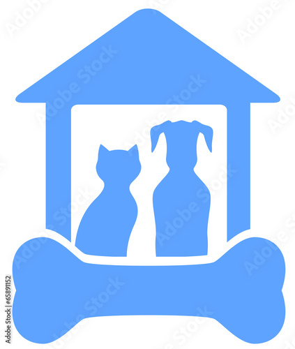 dog and cat on home with bone silhouette