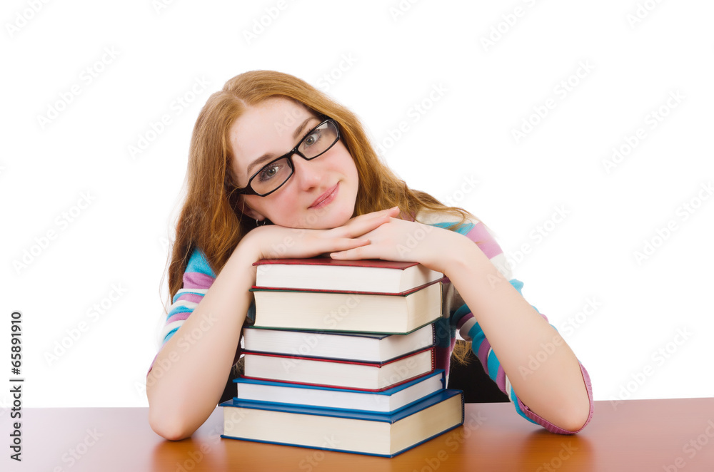 Young student with books isolated on white Young student with books isolated on white