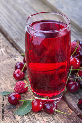 healthy juice made from organic cherries and raspberries