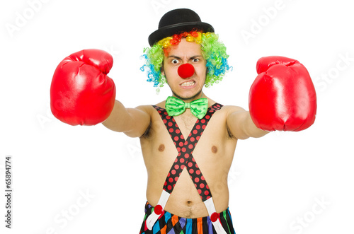 Clown with boxing gloves isolated on the white © Elnur