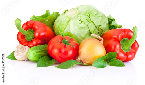 Fresh vegetable with leaves isolated on a white background