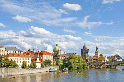 Charles Bridge in Prague on a sunny day Czech Republic. The capi