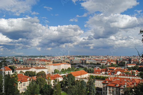 View from the top on the old town in Prague against the sky with