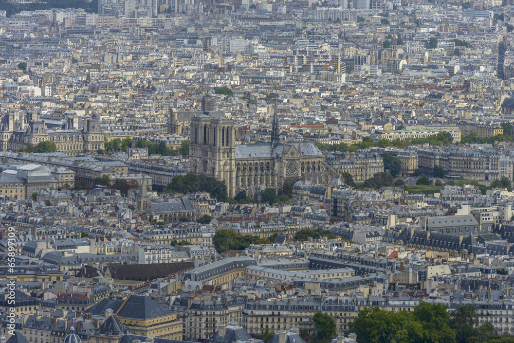 Aerial view of Notre dam taken from Montparnasse Tower