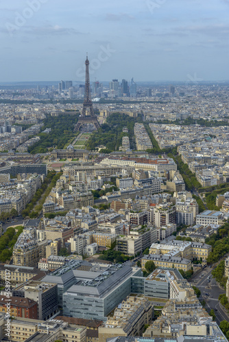 Aerial view of Eiffel Tower and La Defense business district tak © FadiBarghouthy