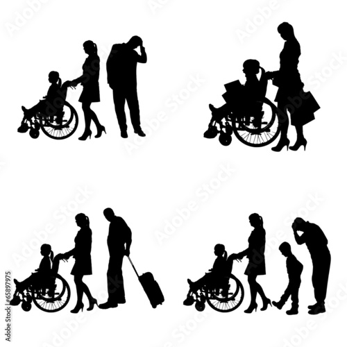 Vector silhouettes of people in a wheelchair.