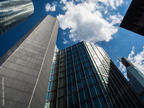 Dynamic view of skyscrapers in Frankfurt  Germany