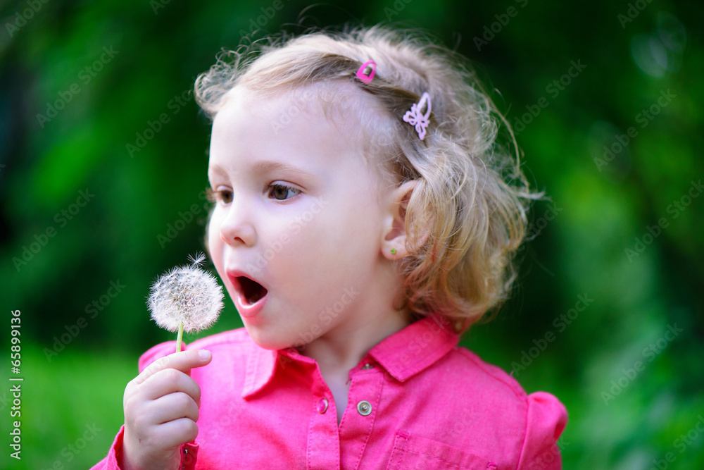 Cute little girl blowing dandelion Cute little girl blowing dandelion