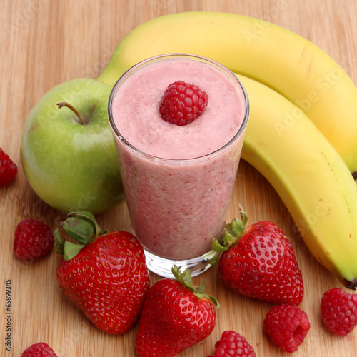 Raspberry smoothie with strawberries, green apples and bananas