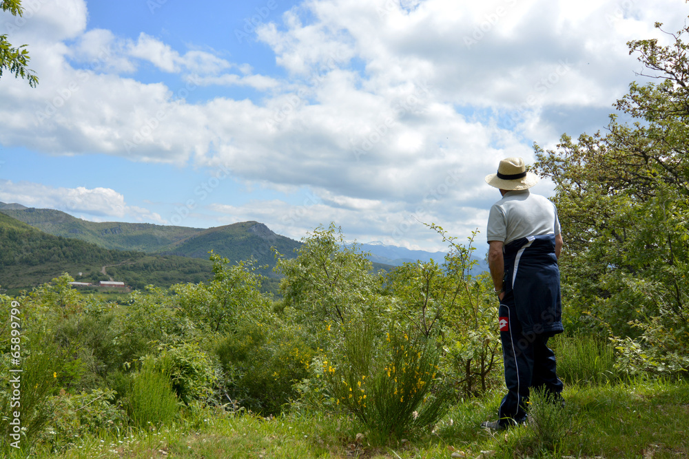 Fototapeta premium hombre divisando la lejania
