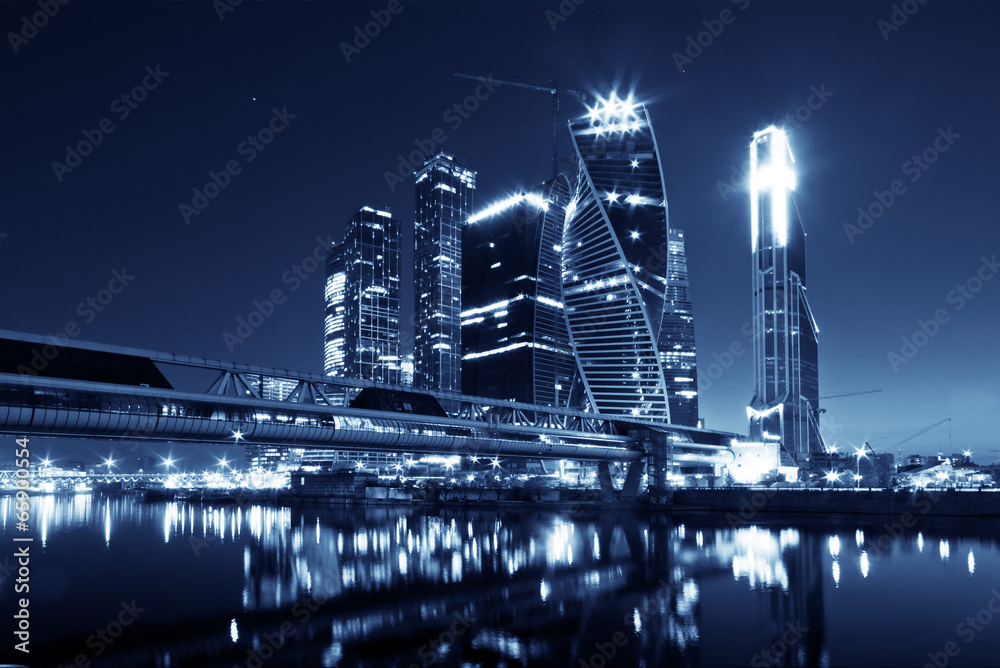 The Moscow International Business Center at night