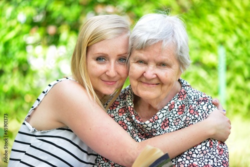 Obraz na płótnie Grandmother and granddaughter. Happy family. w salonie