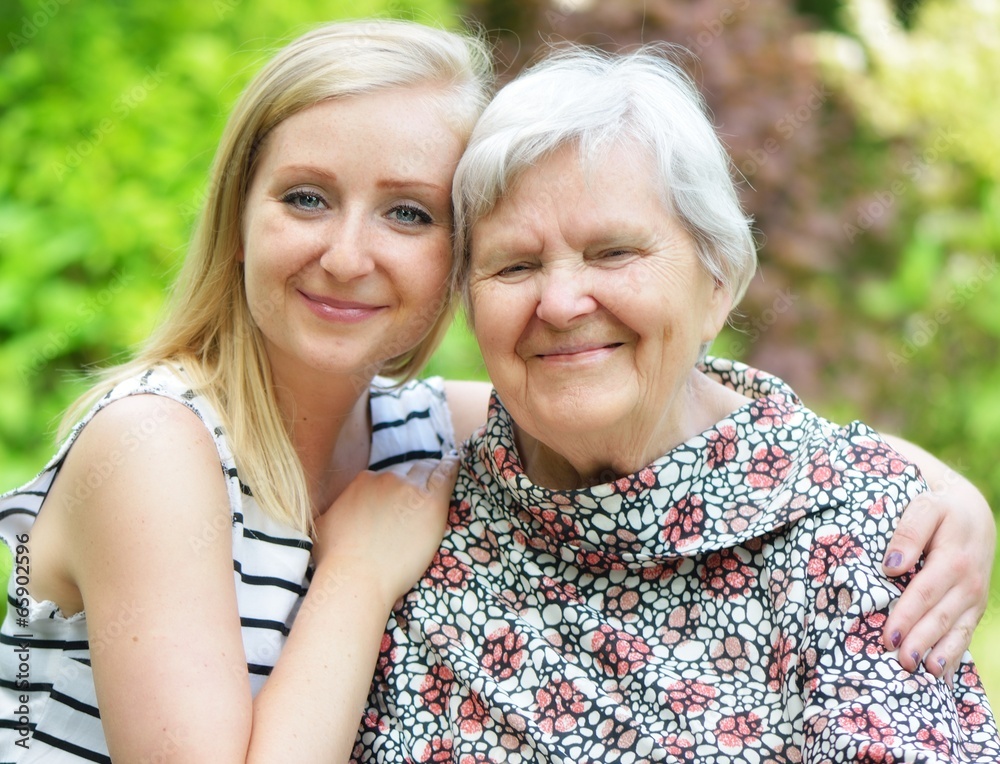 Grandmother and granddaughter. Happy family.