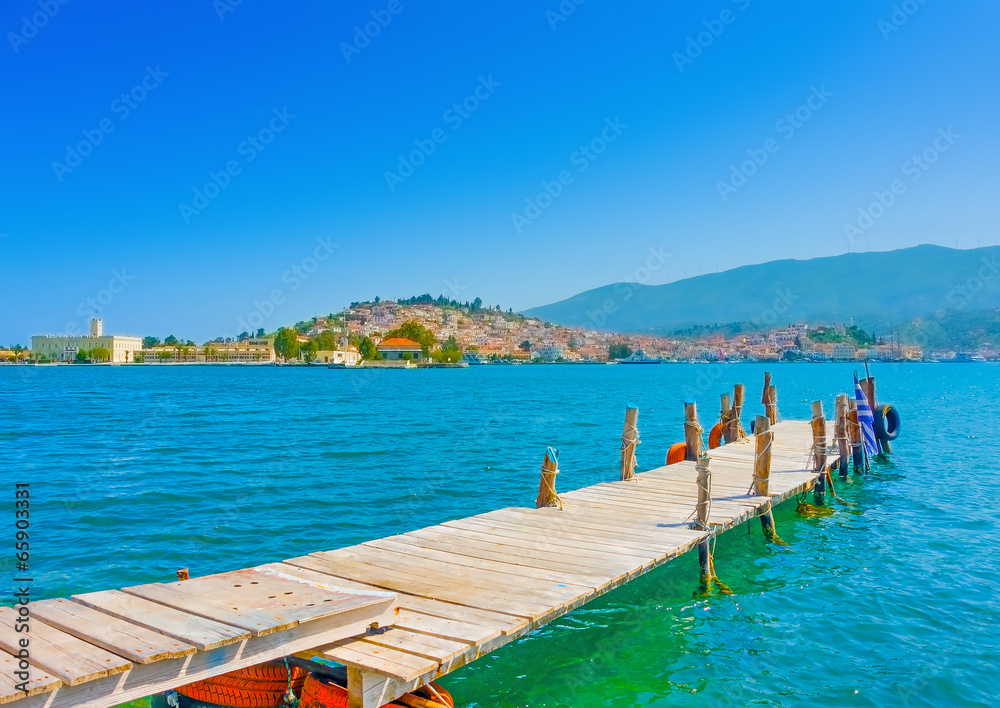 Pier made from wood in Poros island in Greece