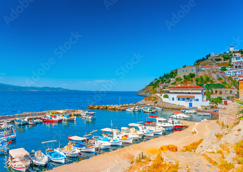 Kamini port a beautiful village in Hydra island in Greece