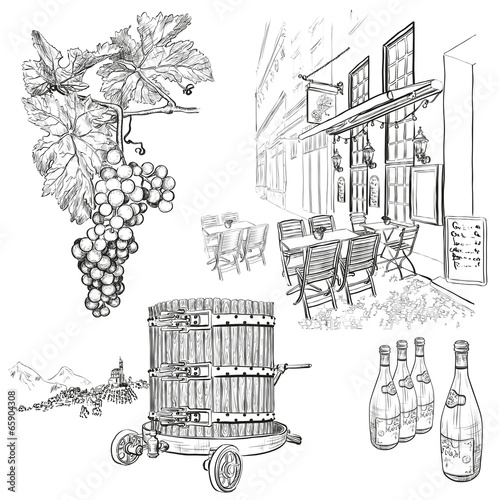 Hand drawn vector wine set