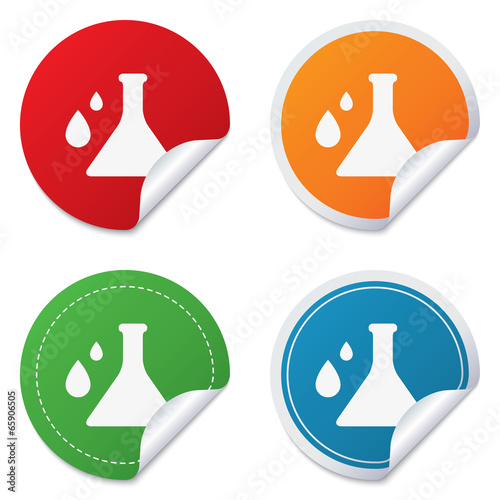 Chemistry sign icon. Bulb symbol with drops.