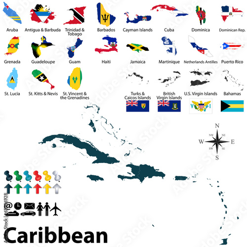 Political map of Caribbean