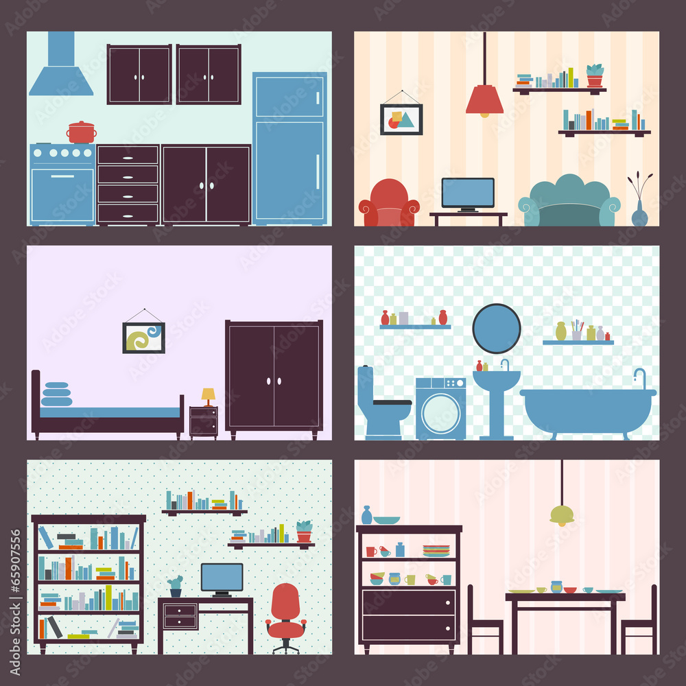 Naklejka premium Interiors set flat