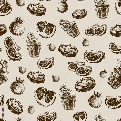Hand Drawn Seamless Pattern with Tomatoes