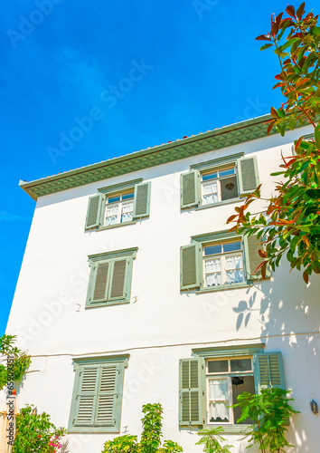 old beautiful buildings and houses in Hydra island in Greece