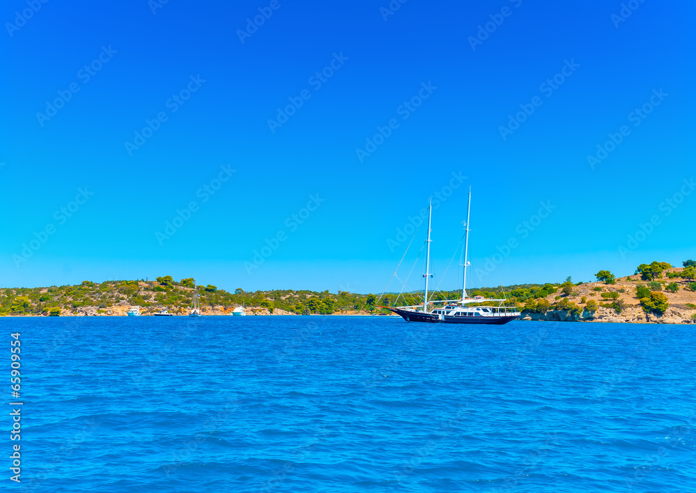 classic beautiful sailing boat in Spetses island in Greece classic beautiful sailing boat in Spetses island in Greece