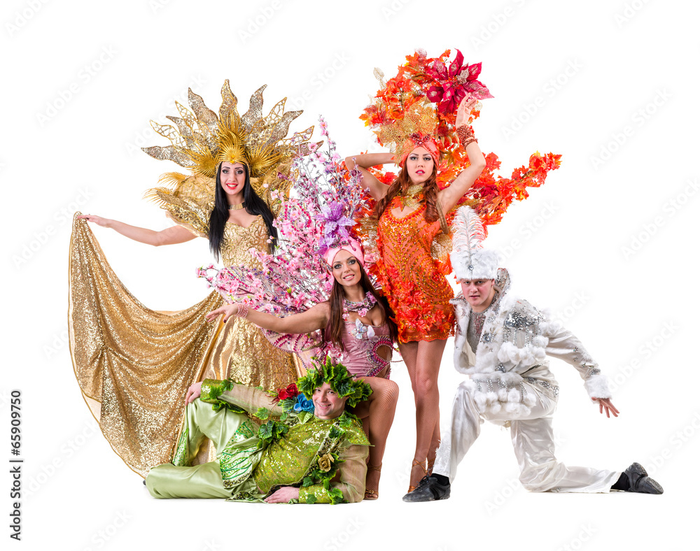 Fototapeta premium carnival dancers dancing against isolated white