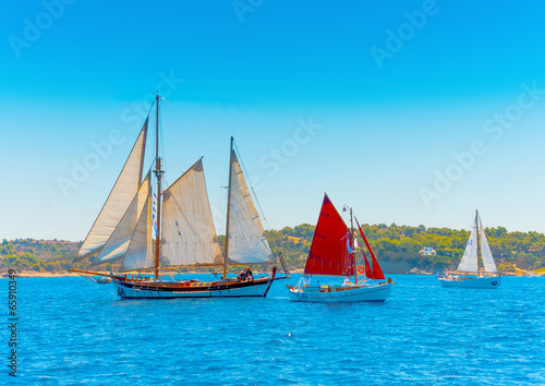several classic sailing boats in Spetses island in Greece © imagIN photography
