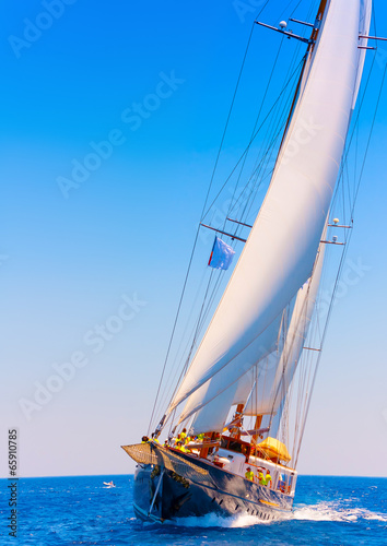 A big 3 mast classic sailing boat in Spetses island in Greece