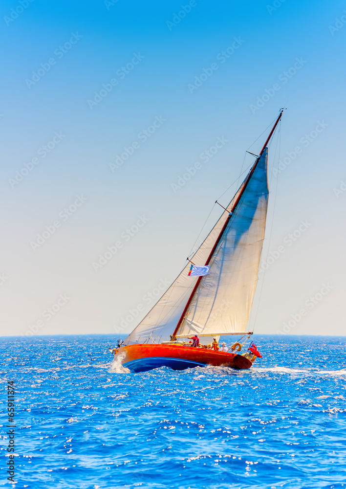Naklejka premium Classic wooden racing sailing boat in Spetses island in Greece
