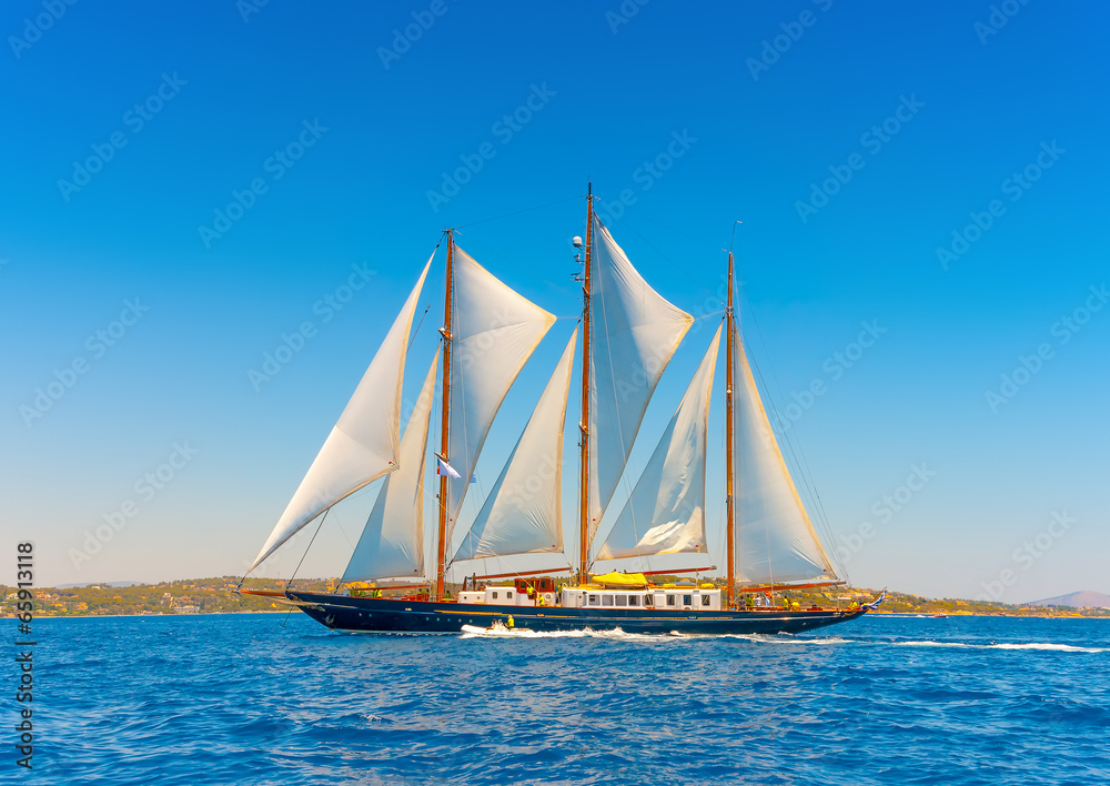 A Big 3 mast classic sailing boat in Spetses island in Greece