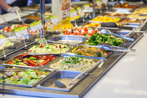 Sale variety of different salads in cafe