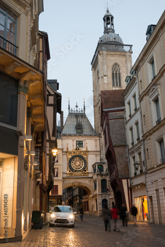 Famous Gros Horloge street with astronomical clock tower, Rouen photo