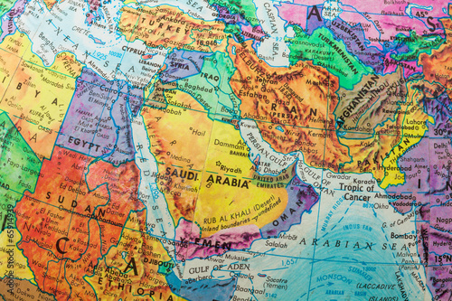 Old Globe Map of The Middle East Countries