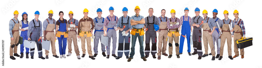 Confident Manual Workers Against White Background