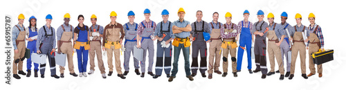 Confident Manual Workers Against White Background photo