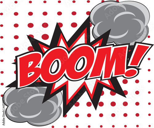 BOOM! wording in comic speech bubble in pop art style