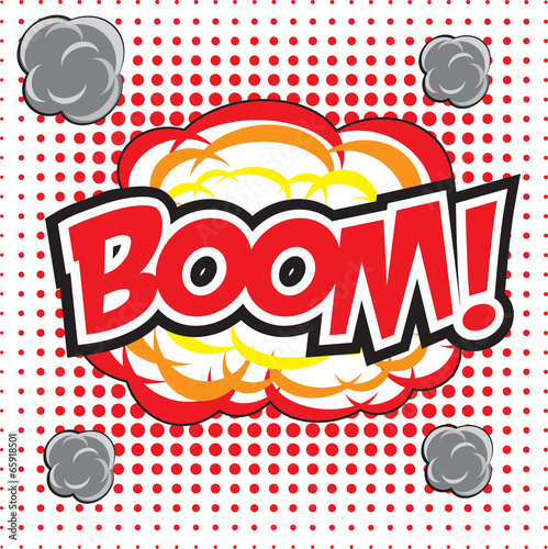 BOOM! wording in comic speech bubble in pop art style