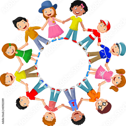 Circle of happy children different races.
