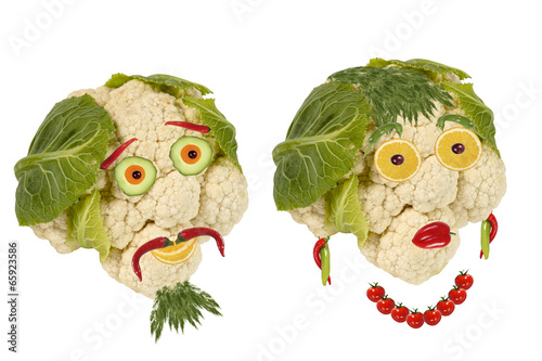 Creative food. Portrait two old man made ??of vegetables and fru photo