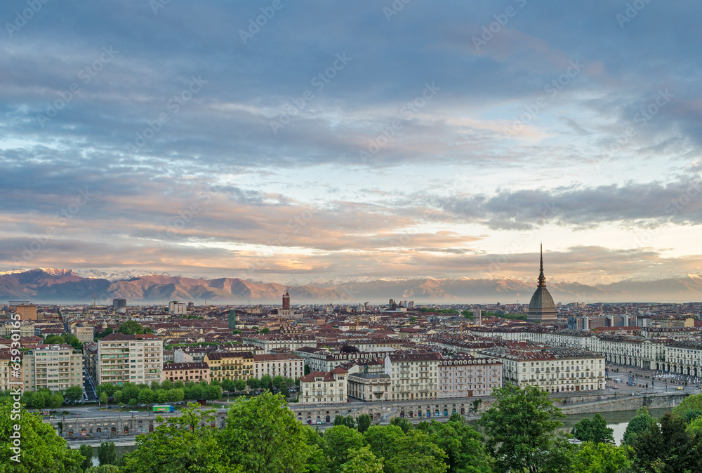 Turin (Torino), panorama at sunrise
