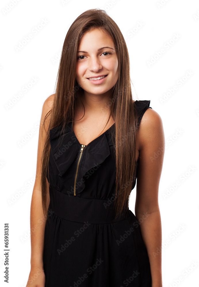 portrait of young woman wearing a dress isolated on white portrait of young woman wearing a dress isolated on white