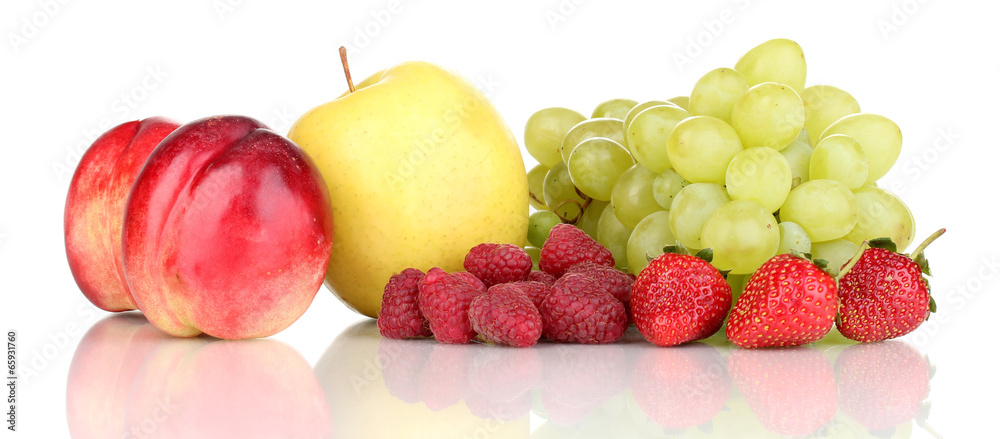Mix of ripe sweet fruits and berries isolated on white Mix of ripe sweet fruits and berries isolated on white