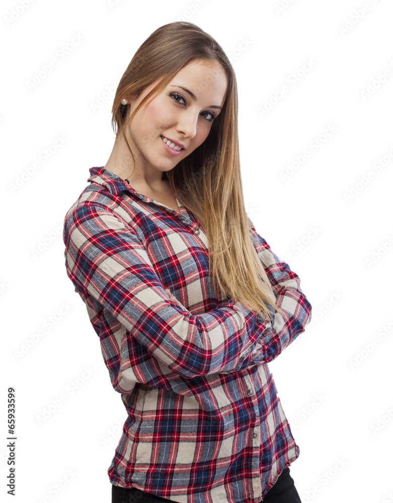 beautiful young woman posing and wearing plaid shirt beautiful young woman posing and wearing plaid shirt