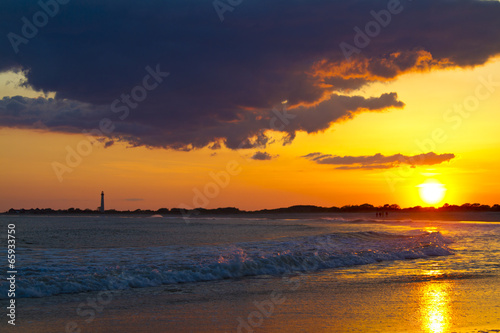 Sunset over the Cape May New Jersey Shore with the Lighthouse in