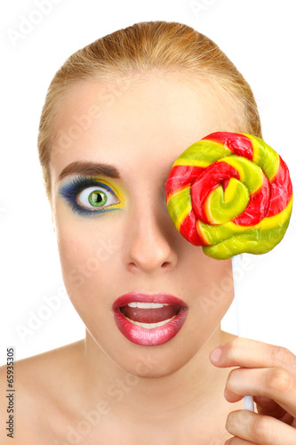 Beautiful woman with colorf...