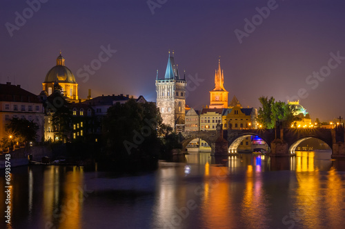 The River Vltava and Charles bridge at Night  Prague